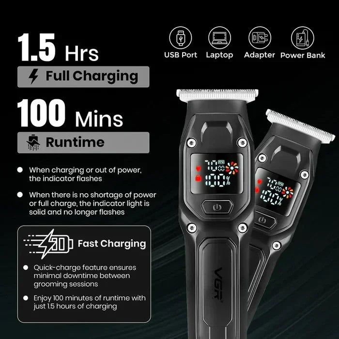 VGR V964 - Aparat de Tuns Fara Fir Afisaj LED Negru