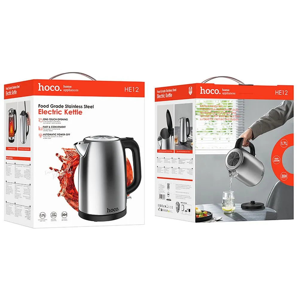 Fierbător electric HOCO din oțel inoxidabil 1,7L HE12, Inox